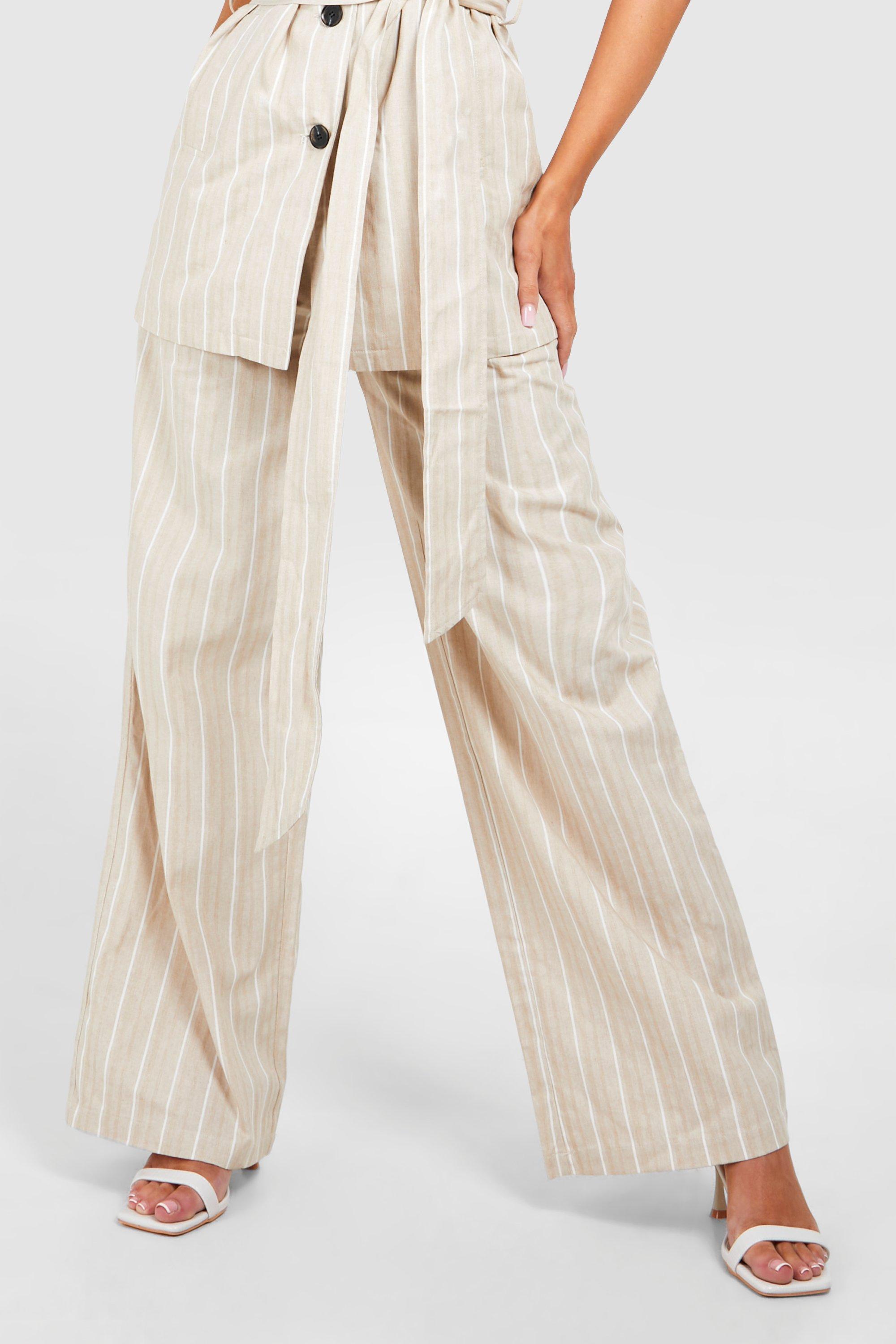 Tonal Stripe Linen Look Relaxed Fit Wide Leg Pants | boohoo USA